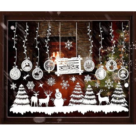 Autocollants de fenêtre de Noël Père Noël Bonhomme de neige Renne Flocon de neige Autocollants de fenêtre Autocollants de Noël Déco (1/4)