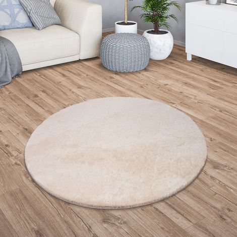 Wohnzimmer Kurzflor Einfarbig Modernes Design Waschbar 120 cm x 120 cm x 14 mm Beige Rund