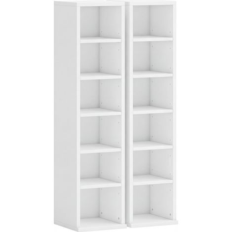 Lot de 2 colonnes de rangement murales 12 casiers pour CD-DVD, 21 x 22,5 x 88,5 cm, capacité 204 disques, blanc (1/5)