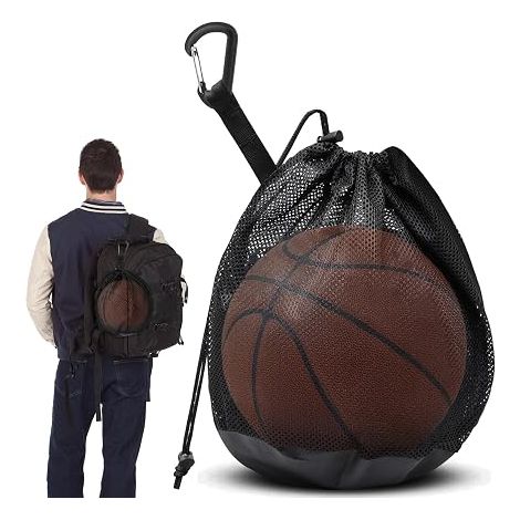 Mesh Ball Bag, Mesh Ball Bag with Drawstring Carabiner for Basketball, Football, Beach-Volleyball, Handball (1/5)