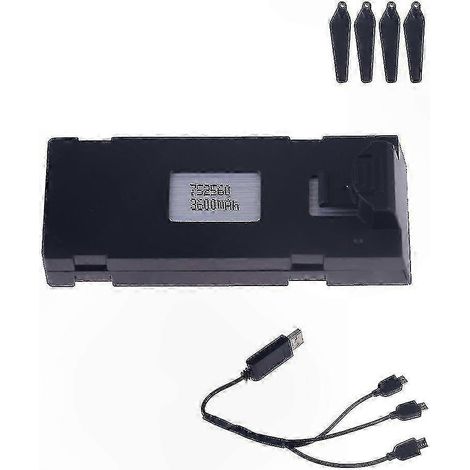 Batterie et chargeur pour drone 3,7 V 3 600 mAh compatibles avec les modèles E88, E88pro, E88max, E525, E99, E99pro, P1, P5pro, K3, S1 et P8 (pièces détachées pour mini-drones radiocommandés). (1/5)