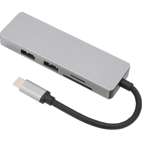 Concentrador USB-C portátil para PC y Mac, con carcasa de aleación de aluminio, altamente adaptable y ampliable al instante para conectar múltiples dispositivos (5 en 1).