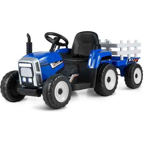 Tractor eléctrico con remolque 135 x 51 x 53 cm 3 velocidades música y Bluetooth estilo moderno azul PP 200017150