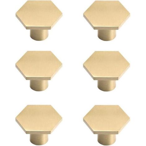 Poignées de meuble plaquées or, poignées hexagonales à un trou, adaptées aux armoires et coiffeuses, lot de 6. (1/5)