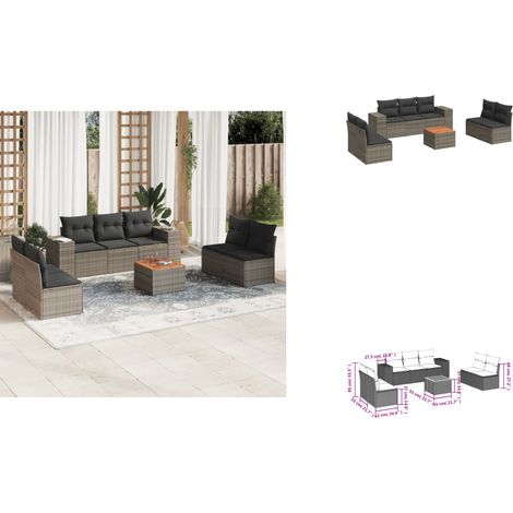 8-tlg. Garten-Sofagarnitur mit Kissen Grau Poly Rattan - Gartensortiment - Outdoor Möbel - Gartenlounge - Lounge Set - Rattan Gartenmöbel (1/3)