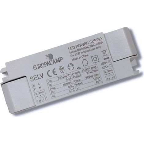 Europalamp – Driver standard 40W – Tension d'entrée 100-240V AC – Tension de sortie 12V DC – Courant de sortie 3.33A – Performance fiable
