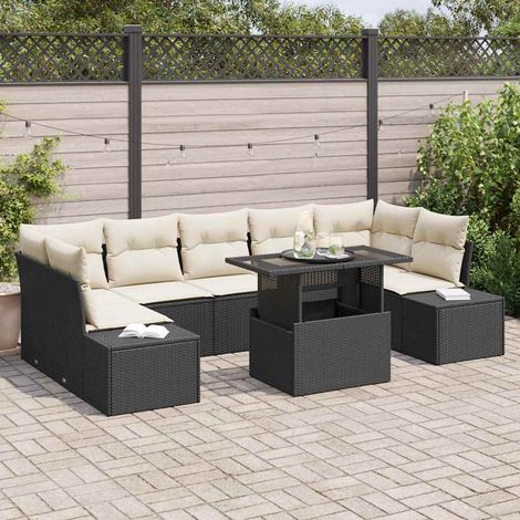 vidaXL Set Divano da Giardino con cuscino 8 pcs Nero e Crema (1/5)