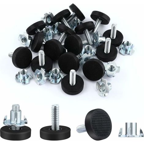 Bardusch-6,35mm Niveleurs de Meubles Réglables, 16 Pièces Pieds de Nivellement Meuble à Visser Pied de Chaise à Visser avec Écrous en T, Pieds de Nivellement pour Meubles Placard (M6) (1/5)