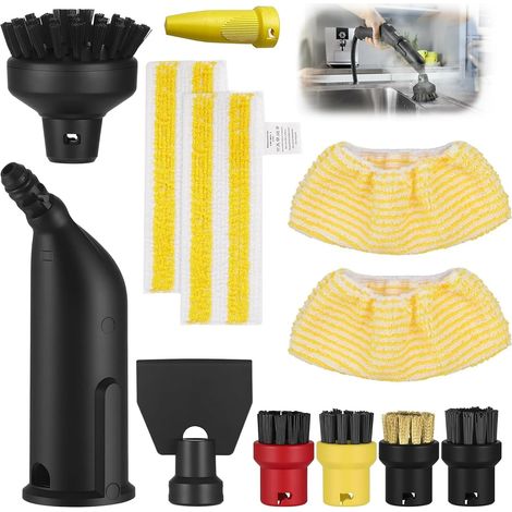 12 Piece Accessory Kit for SC1, SC2, SC3, SC4, SC5 Steam Cleaner - Includes 5 x Round Brushes, Extended Nozzle, Flat Brush and 4 x Microfibre Cloths Versatile Cleaning Kit (1/5)
