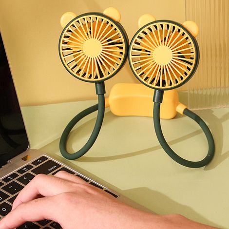 Ventilateur pliable à tour de cou, ventilateur de bureau USB portable, petit ventilateur électrique pour chambres d'étudiants, vert. (1/5)