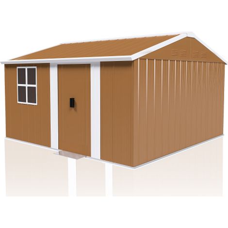 Auvent de jardin 360x298cm– Auvent métallique résistant aux intempéries avec fenêtres, porte verrouillable et ouvertures de ventilation  sans plancher – idéal pour ranger les outils de jardinage et le (1/4)