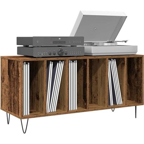 Meuble de Rangement pour Disques Vinyles en Bois, Style Rétro, Bibliothèque Audio avec Étagères Robustes, Dimensions 100 x 38 x 48 cm, Idéal pour Salon ou Bureau (1/5)