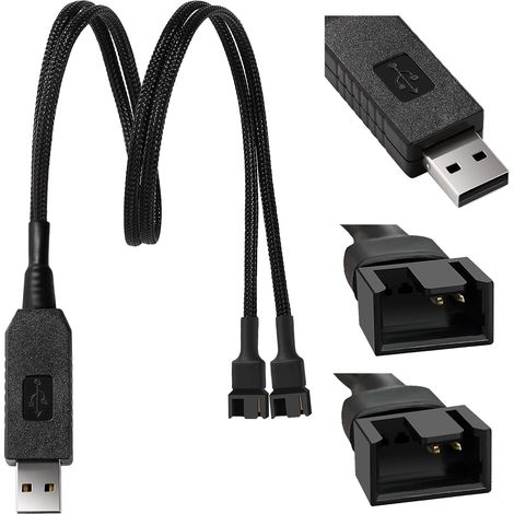 50cm Full Speed Fan Sleeve Power Adapter Cable 12V USB to Dual 3 Pin and 4 Pin USB Adapter Cable to 3 Pin/4 Pin Fan, Braided (1/5)