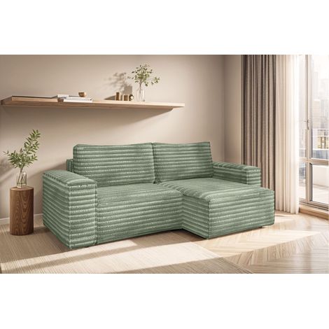 Ecksofa Schlafsofa MADLEN Stoff Velo Olivgrün Ottomane Rechts (1/5)