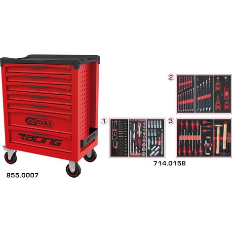 KS Tools - Servante RACING 7 tiroirs équipée de 158 outils - 855.7158 (1/2)