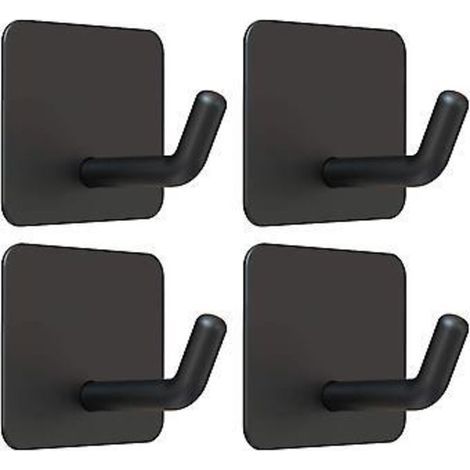 4er-Set Handtuchhaken – Selbstklebend – Wandhaken – Edelstahl – Schwarz – Aufbewahrungshaken – Kleiderhaken – 4,5 x 4,5 x 2,5 cm – Selbstklebende Haken (1/4)