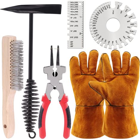 Lot de 6 outils de retrait de scories de soudure, comprenant un marteau de soudure de 25,4 cm avec poignée à ressort hélicoïdal, une brosse métallique, une pince de soudure de 25,4 cm (1/5)