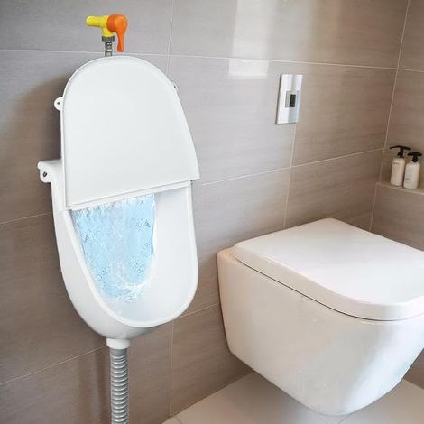 Urinal Wall Mounted with Hinged Lid for Men Plastic Urinal for Men Urinal Waterless Urinal Garage Urinal Outdoor Home Shed RV (White) (1/4)