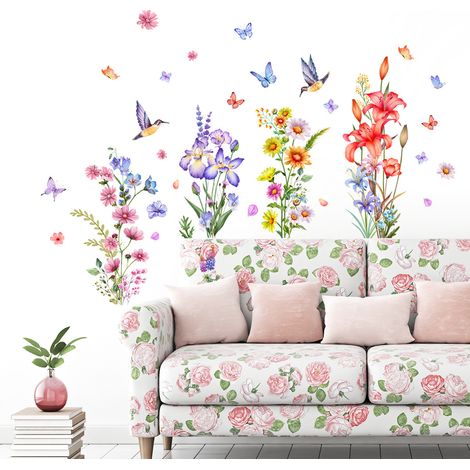 Stickers muraux fleurs et papillons - Stickers muraux floraux - Décoration murale pour chambre d'enfant, crèche, salle de classe