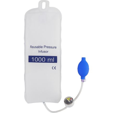 Poche de perfusion sous pression 1000ml avec manomètre, étanche à l'air et résistante à l'usure, pour perfusion rapide de fluides en urgence patient. (1/5)