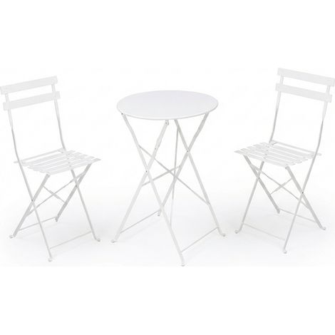 Set Tavolo rotondo e 2 Sedie da Esterno Pieghevoli in Metallo Bianco per Balcone e Giardino 3 Pezzi tutti Richiudibili salvaspazio Tavolino con sedie Arredo Esterno interno
