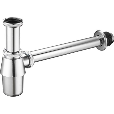 Siphon d'évier avec sortie murale chromé, hauteur réglable de 28 à 100 mm avec rosace décorative (1/5)