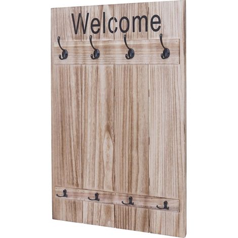 Portemanteau mural HHG-921, WELCOME, 91x60cm, brun naturel shabby
