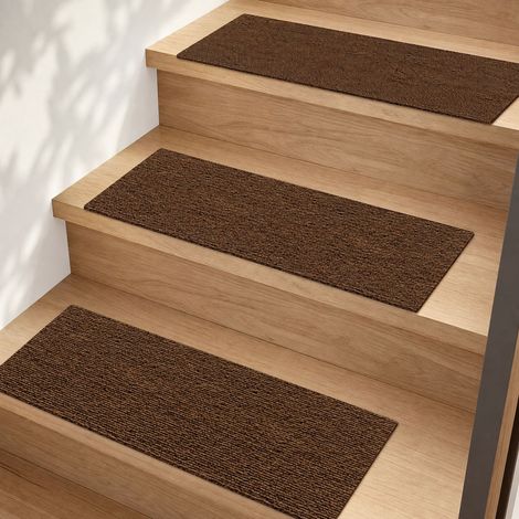 Lot de 15 Marchepieds Antidérapants en Polyester Brun 30x100 cm pour Escaliers Bois Marbre Pierre Installation Facile (1/4)