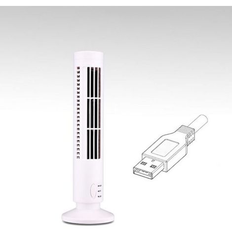Ventilateur colonne sans pales – – USB 2 vitesses, sûr pour enfants – pour chambre, bureau – Blanc (1/5)