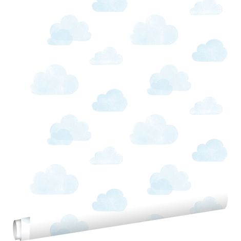 papier peint nuages tamponnés bleu clair et blanc - ESTAhome (1/5)