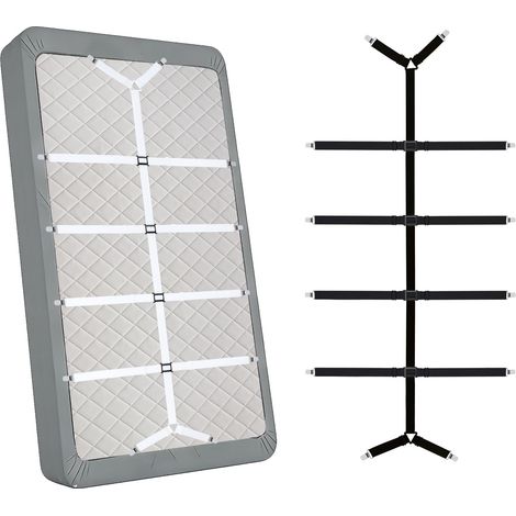 Tendeur de Drap Réglable, Fixe-Draps Réglables Élastiques Attache pour Drap de lit avec 12 Clips Métalliques Convient à Tous Les draps, draps-Housses, Matelas (Noir & Blanc) (1/5)