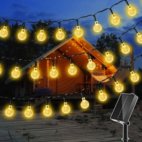 Guirlande lumineuse solaire d'extérieur, 5 m, 30 LED, étanche IP65, avec 8 modes, guirlande lumineuse solaire d'extérieur pour jardin, terrasse, balcon, mariage (blanc chaud) (1/5)