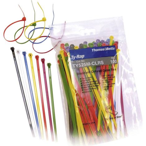 ABB – Colliers Tyrap multicouleurs 100 pcs – Nylon 66 résistant aux UV – Longueur 185,67 mm – Non desserrable pour fixation sécurisée (1/2)