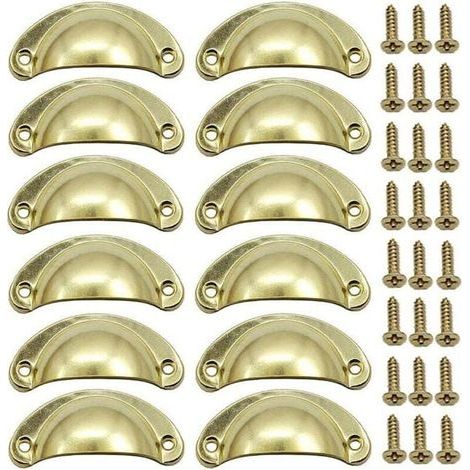 12 Stück goldene Muschel-Retro-Türgriffe 82 mm Vintage-Möbelschubladengriffe mit Schrauben (1/4)