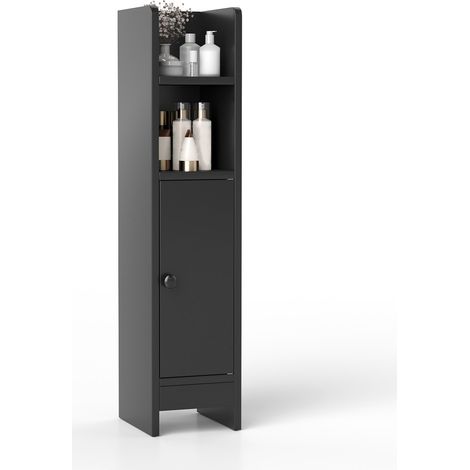 Colonne de Salle de Bain, Petit Armoire d'angle Etroit pour Papier Toilette avec Porte & Étagère Réglable, Gain de Place, 20 x 18 x 80 cm, Noir