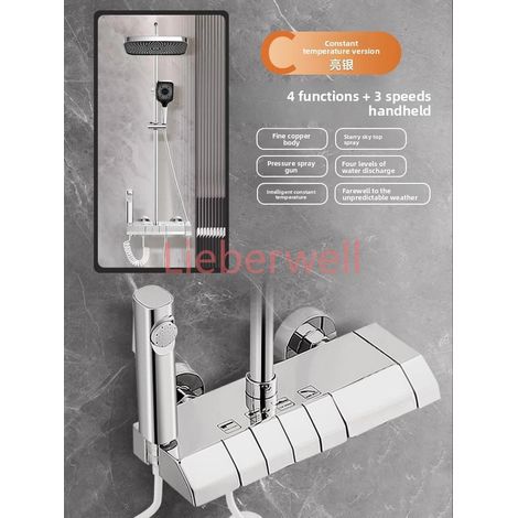 Ensemble de douche thermostatique en laiton de qualité supérieure pour usage domestique, avec pommeau de douche pluie haute pression gris anthracite, système de douche pour salle de bain (1/5)