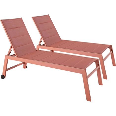 Lot de 2 bains de soleil en aluminium et textilène argile
