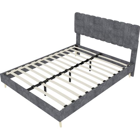 Cama tapizada moderna 160x200 cm gris con cabecero blando, colchón incluido, estructura baja (1/5)