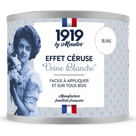 Peinture céruse bois blanchi 0,5L blanc – Recouvrable toutes finitions – Renforce les fibres du bois – Usage intérieur et extérieur – 1919 By Mauler