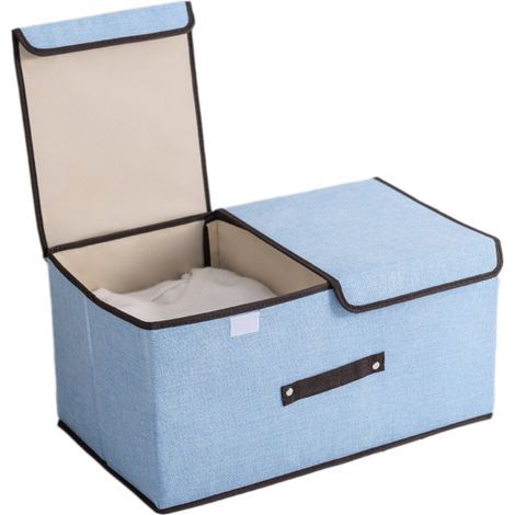 Conteneur pliable en coton et lin, boîte de rangement-Bleu moyen (1/5)