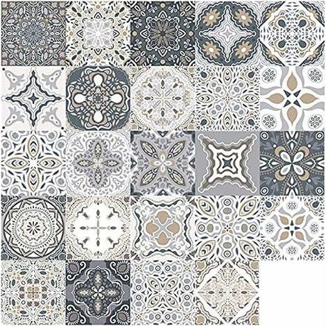 Carrelae Stickers Retro Mosaic Tile Stickers Moroccan Style Self Adhesive Transfer Tiles Bricolae for Decoration Home Bathroom Kitchen (24 Pieces,10 x 10 ) (1/5)