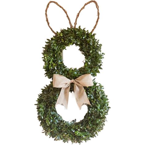 Guirlande De Pâques En Forme De Lapin - Feuillage Artificiel Bois De Buis - Ruban En Toile De Jute Et Oreilles En Corde - 45 x 25 cm - 1 Pièce (1/5)