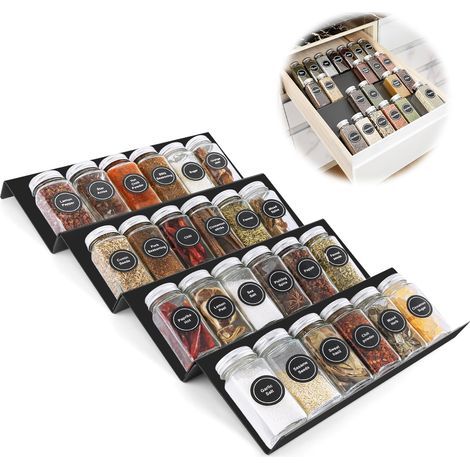 Étagèe à Épices pou Tiois 4 pièces Extensible de 33cm à 66cm angement Epices Cuisine Oganisateu Tioi ange Epice Suppot Epices Cuisine pou Pots d'Épices oganisation (1/3)