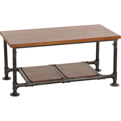 Tavolino con vano contenitore tavolino industriale in legno marrone e metallo 48x100x50 cm 040008465