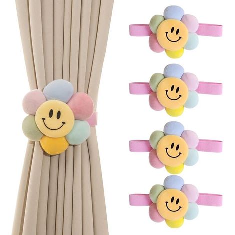 4 Pièces Embrasse pour Rideaux, Colorées Fleur Embrasse Rideau, Élastique Bande Embrasses à Rideaux, Attache Rideaux avec Boucle, Attache Rideau pour La Maison, Le Bureau Décoration