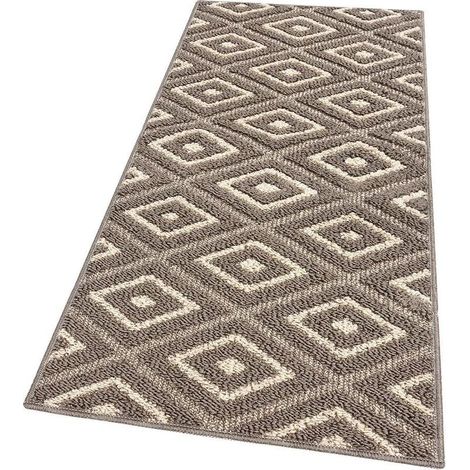 Tapis de Cuisine Doux Bordé Moderne Coureur Antidérapant Losanges 3D Beige - 50X240 Cm (1/4)