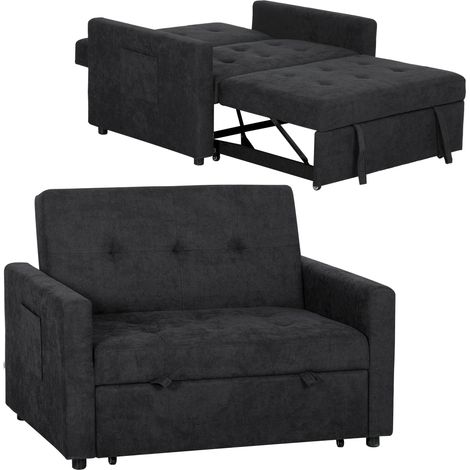 HOMCOM 2 Seater Sofa Bed Convertible Bed Settee with Pillows, Black