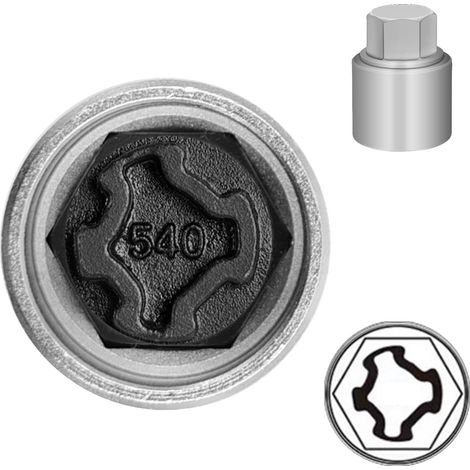 Clé à écrou de verrouillage de roue 540 compatible avec VW VAG (douille OD 28 mm – ID 25 mm), adaptateur de douille d'écrou de verrouillage de roue, outil de démontage de roue (1/5)