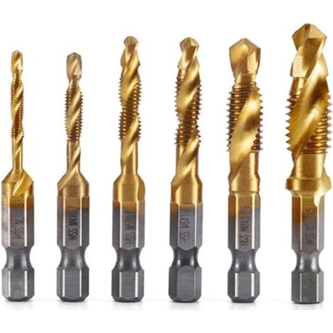 6 Pièces M3 M 4 M5 M6 M8 M10 Tige Hexagonale Plaqué Titane Filetage HSS Taraud Métrique Forets Vis