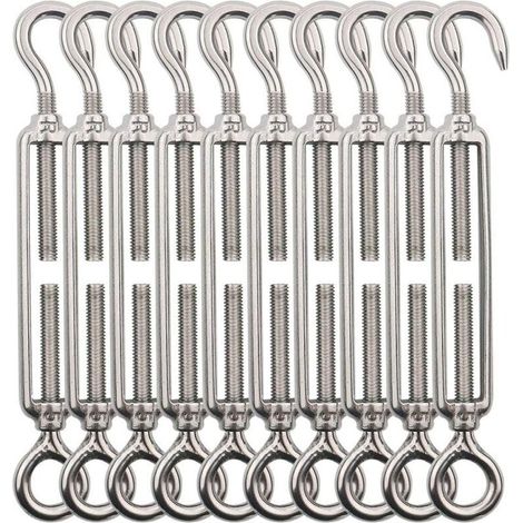 M5 Haken-Kabelspanner (Haken und Öse), Stahlseilspanner/Edelstahlseilspanner aus Edelstahl 304 für Wäscheleinen, Stahlseile, Stahlseile - 10 Stück